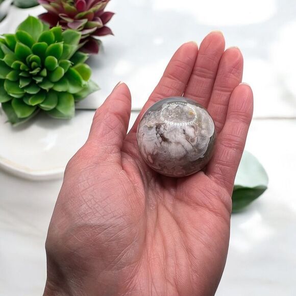 Black Flower Agate Sphere (2) - Picture 2 of 14